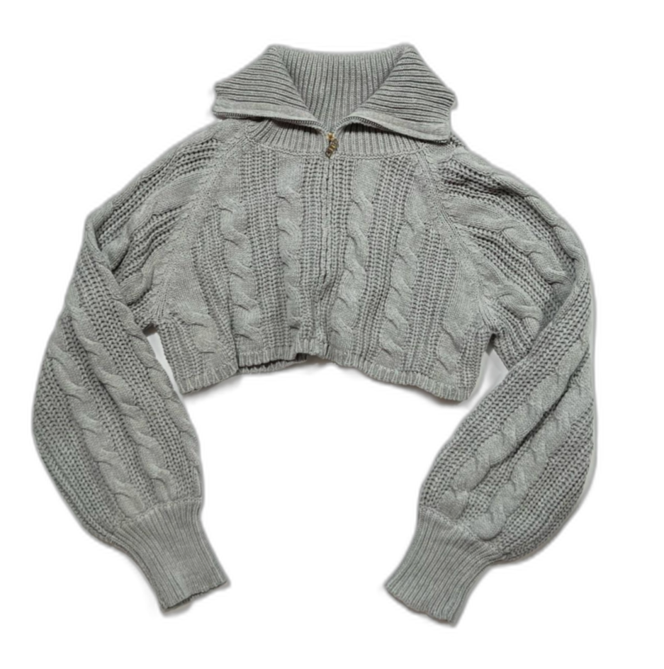 Grey Bandit - Grey Zip Up Crop Sweater