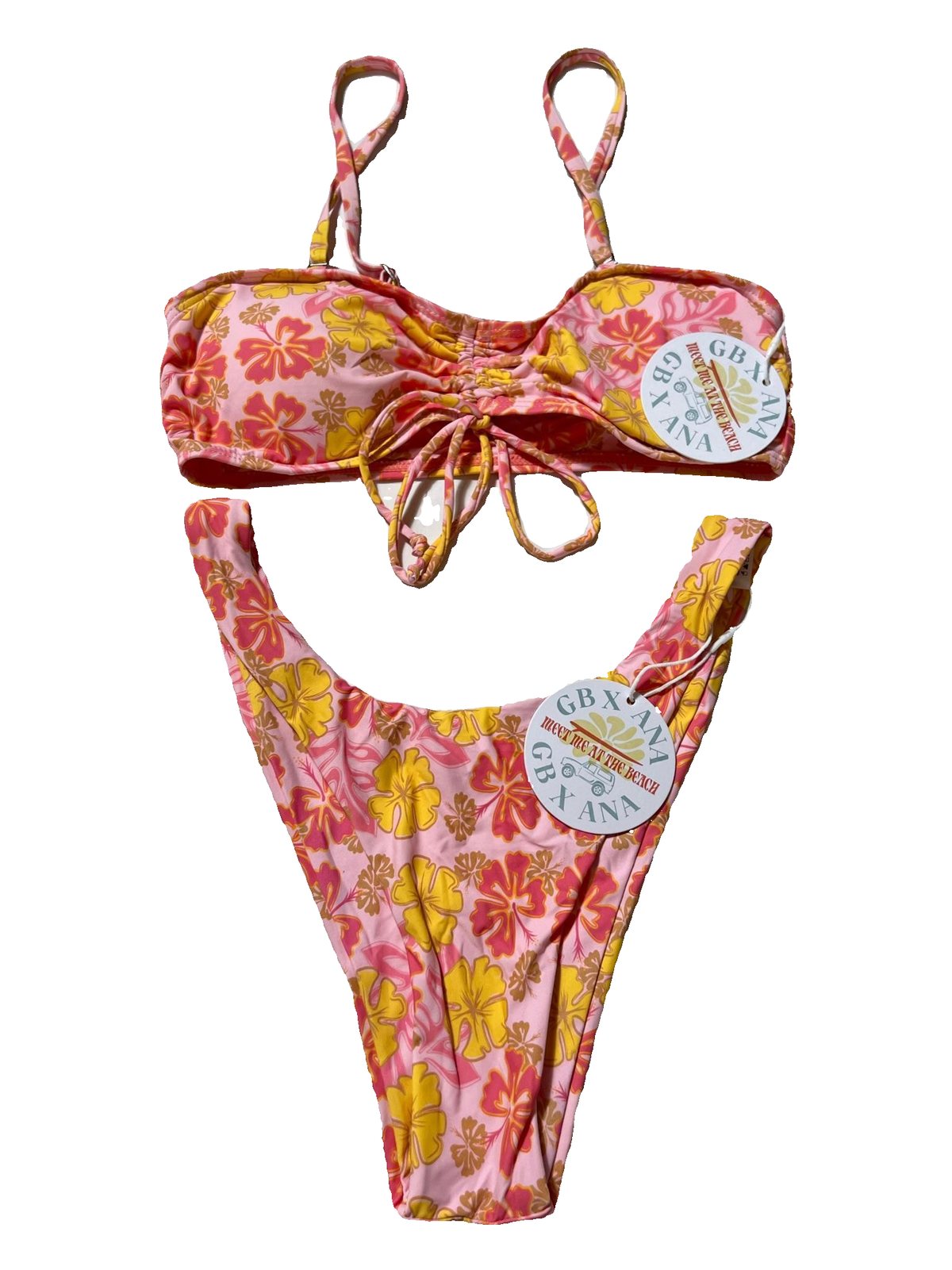 Grey Bandit X ANA- Pink Tie Front Multicolor Bikini NEW WITH TAGS