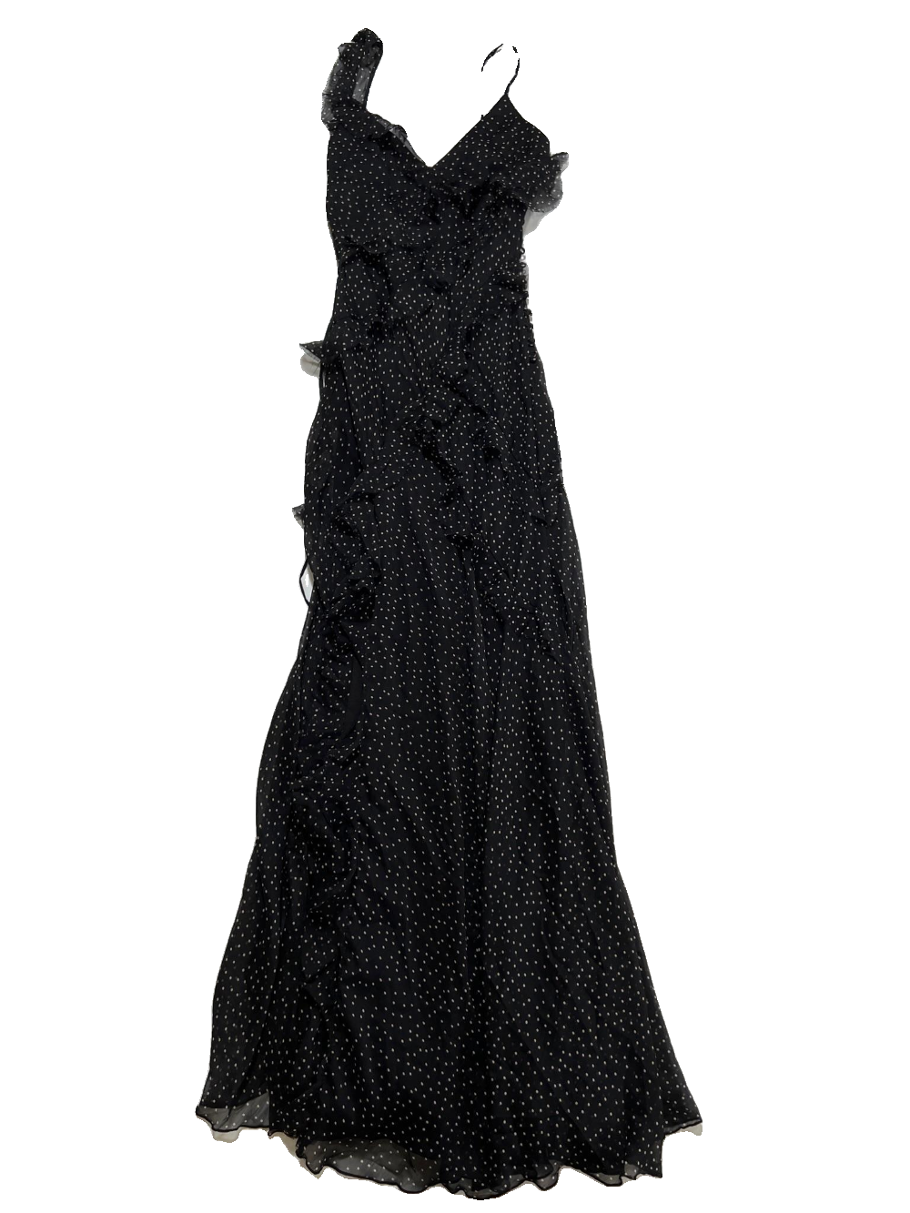 Asos- Black and Tan Polka Dot Ruffle Maxi Dress