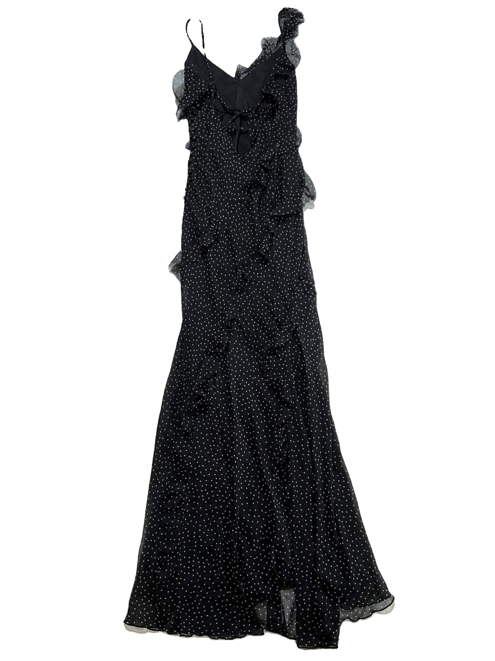 Asos- Black and Tan Polka Dot Ruffle Maxi Dress