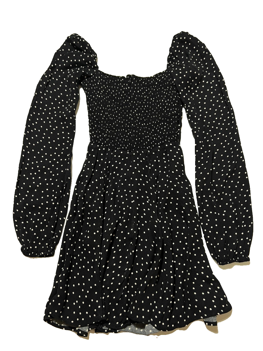 Reformation- Black Polka Dot Long Sleeve Mini Dress