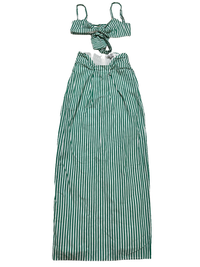 WNTRMSE- Green and White "Caress" Striped Skirt Set