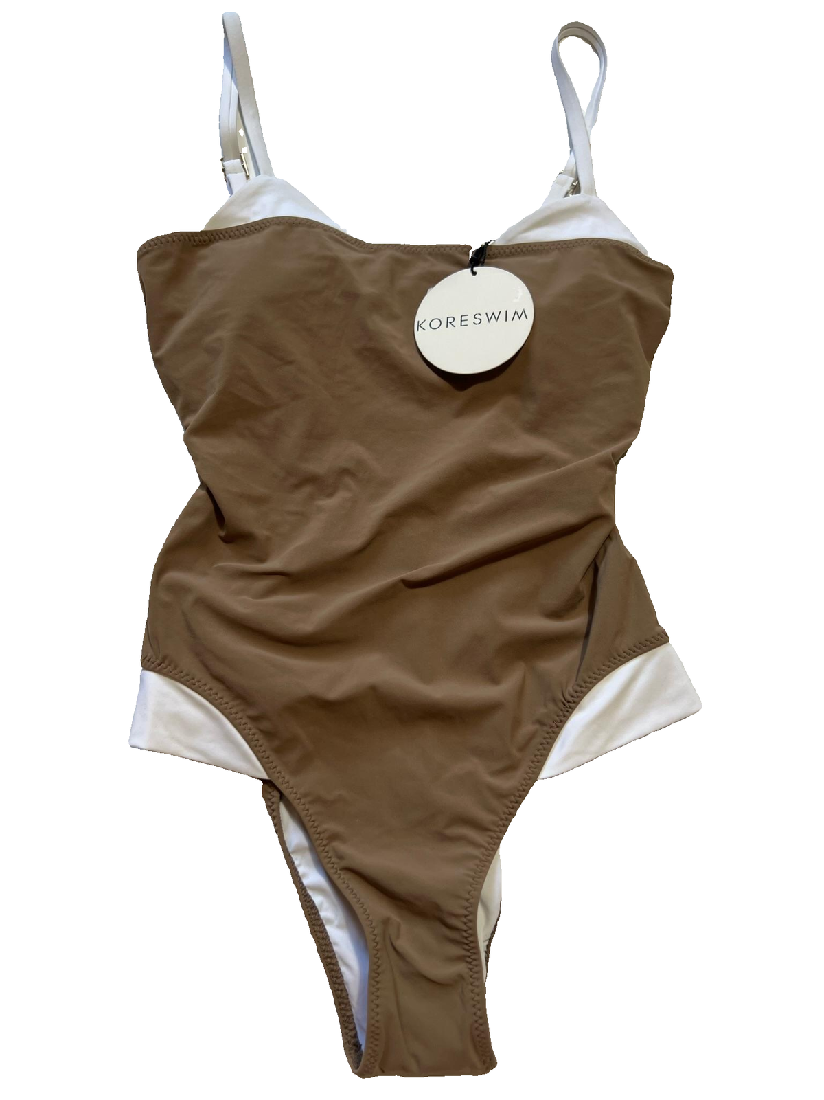 Koreswim - Brown and White Colorblock One Piece - NEW WITH TAGS