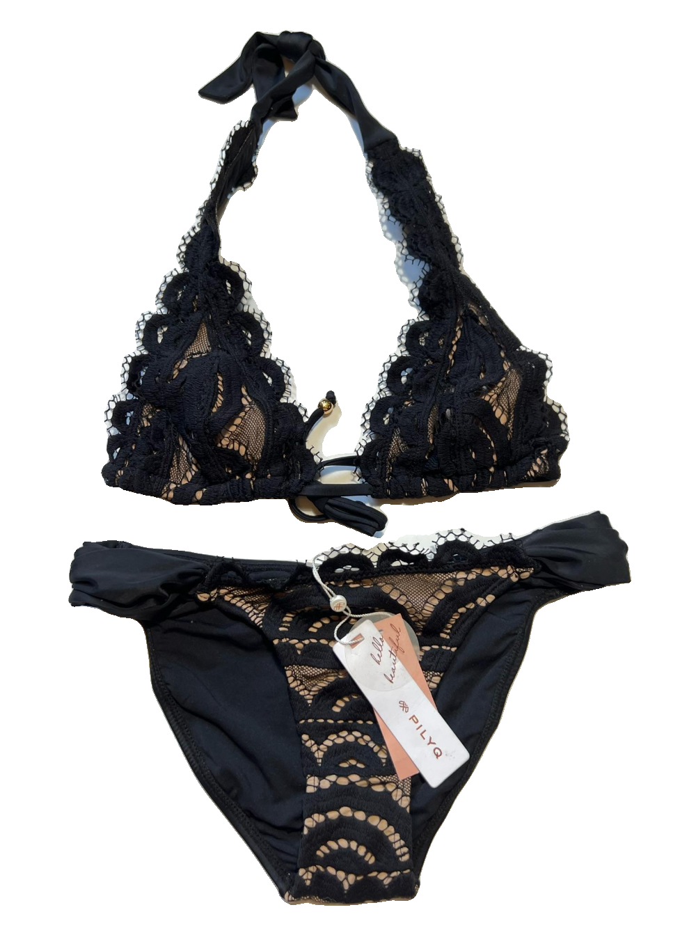 PILYQ - Black Lace Halter Bikini Set - NEW WITH TAGS
