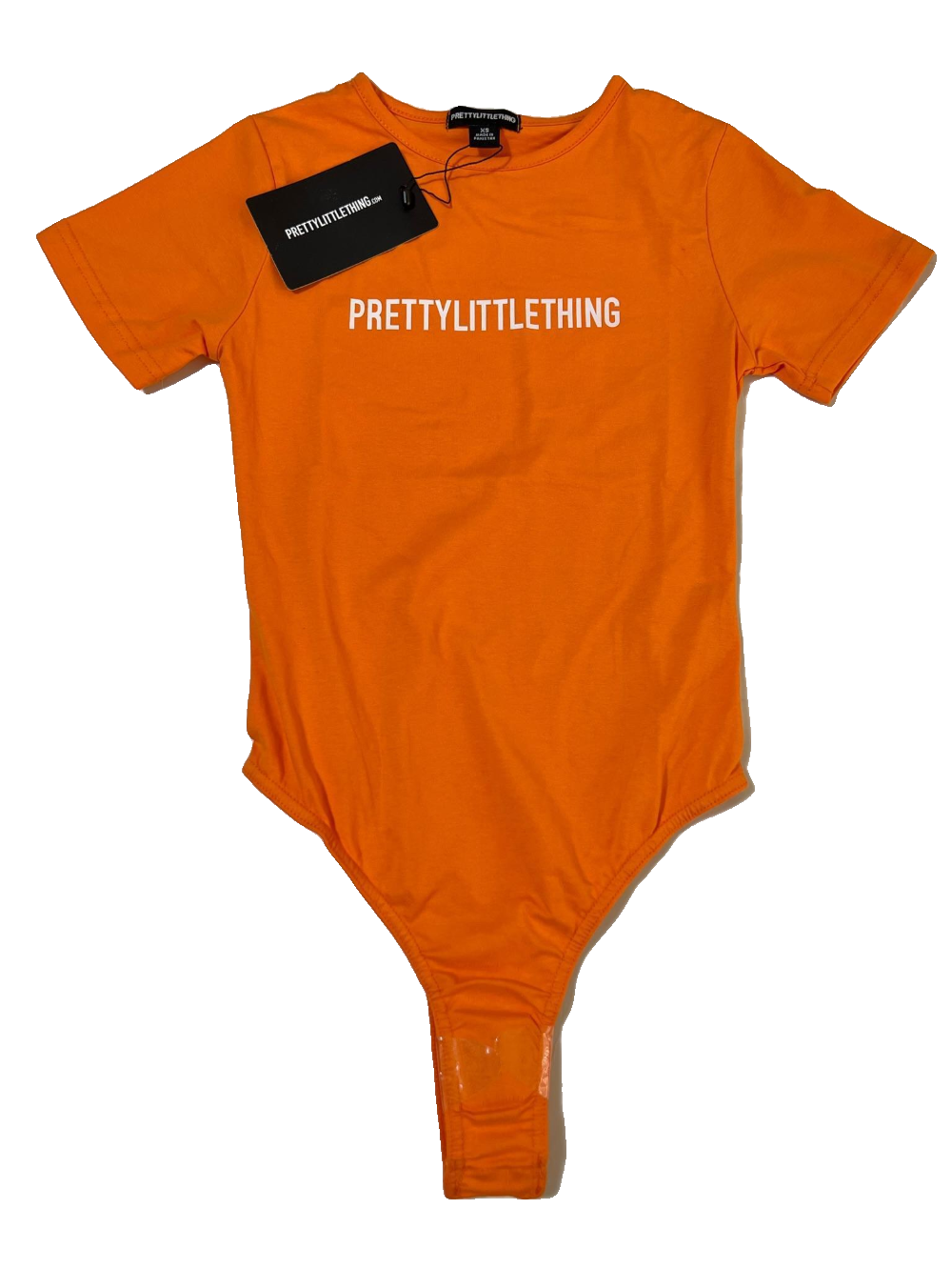 Pretty Little Thing- Bright Orange Logo Short Sleeve Bodysuit NEW WITH TAGS