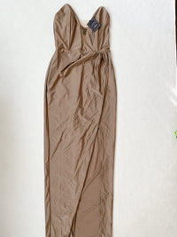 Revolve Brown Maxi Dress with Slit and Mesh Detailing - NEW WITH TAGS