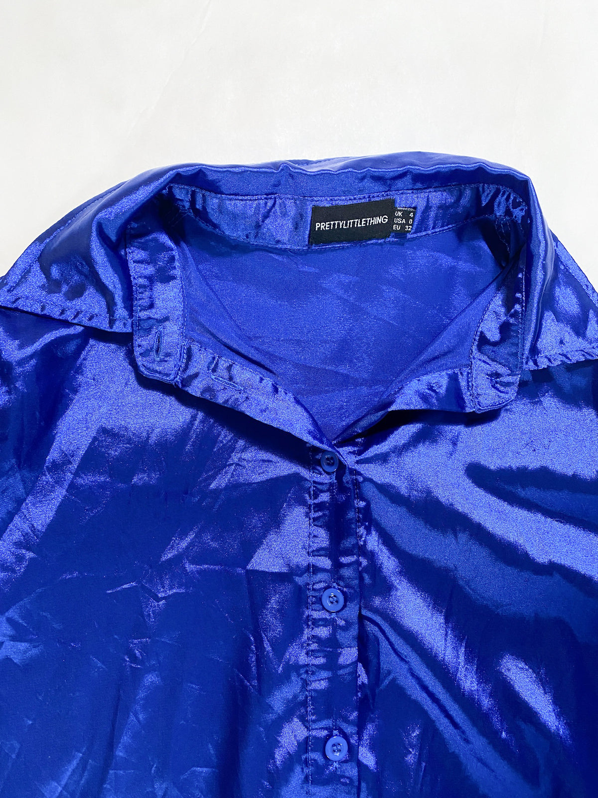 Pretty Little Thing- Blue Satin Button Up
