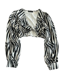 White Fox- Zebra Twist Front Long Sleeve Blouse