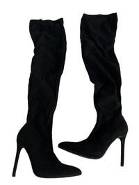 Black Knee High Velvet Boots