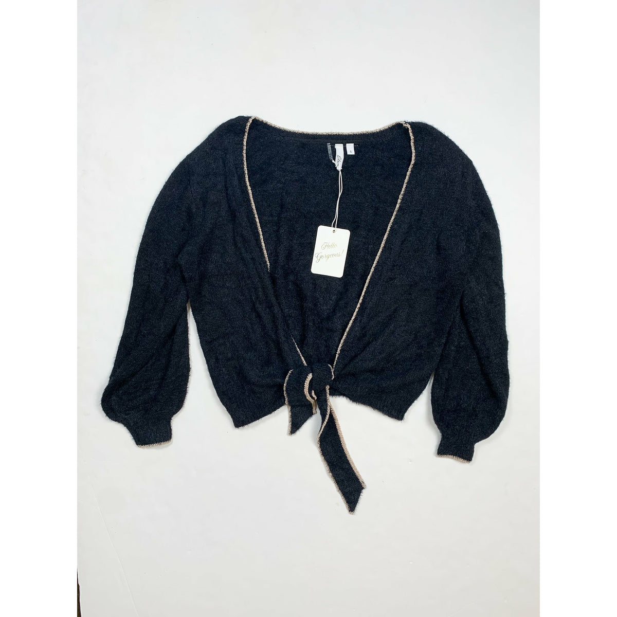 Elan - Black Tie Back Sweater with Gold Detailing - NEW WITH TAGS