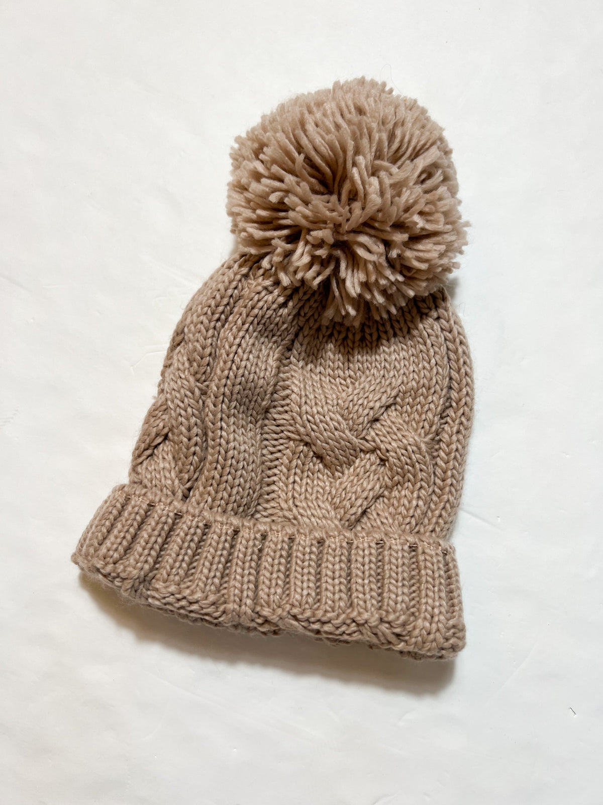 Tan Winter Hat with Top Puff