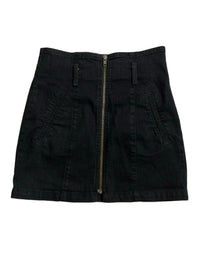 Carmar- Black Denim Zip Front Mini Skirt