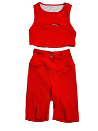 Barry's x Year Of Ours- Red Ribbed Biker Short Matching Set