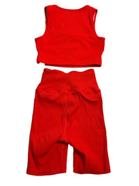 Barry's x Year Of Ours- Red Ribbed Biker Short Matching Set