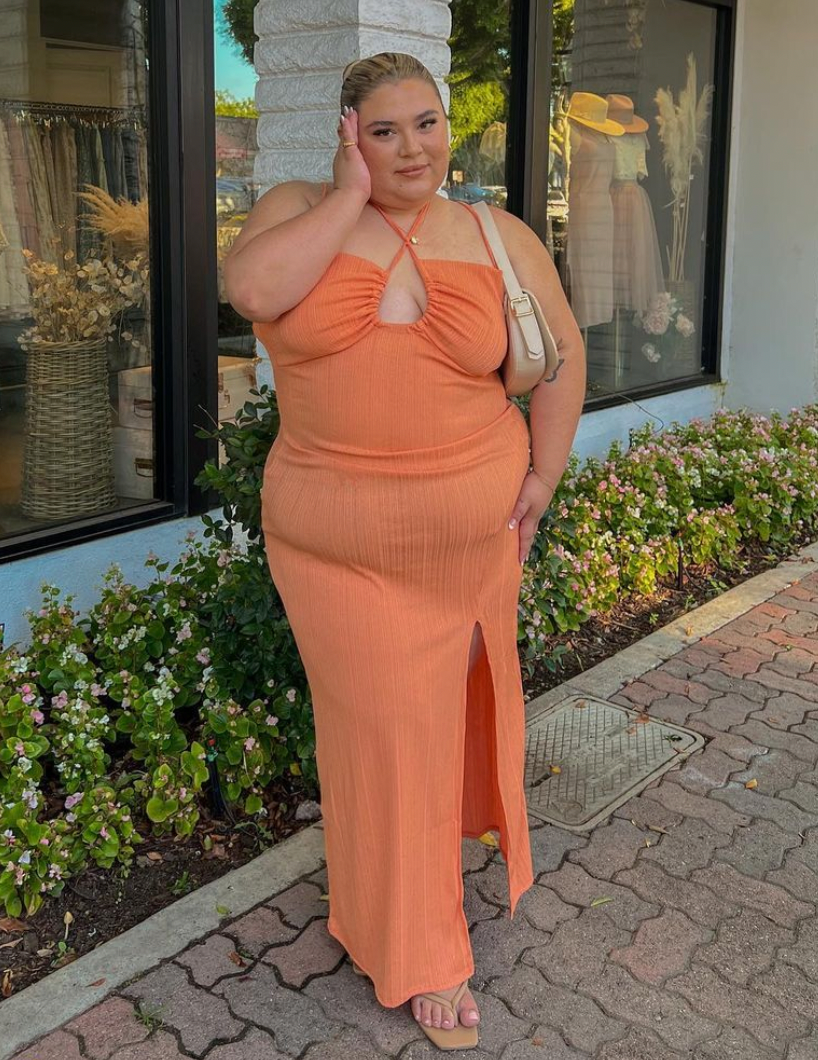 BLASHE- Orange Ribbed Dress with Circle Cut Out