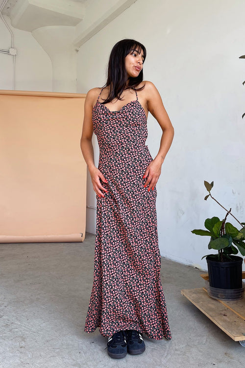 Verona Black and Red Floral Maxi Dress FINAL SALE