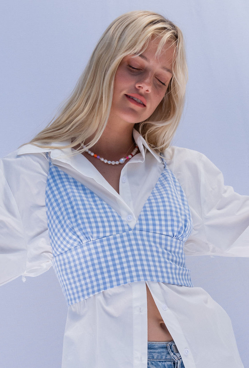 All The Right Vibes Checked Crop Top In Blue FINAL SALE