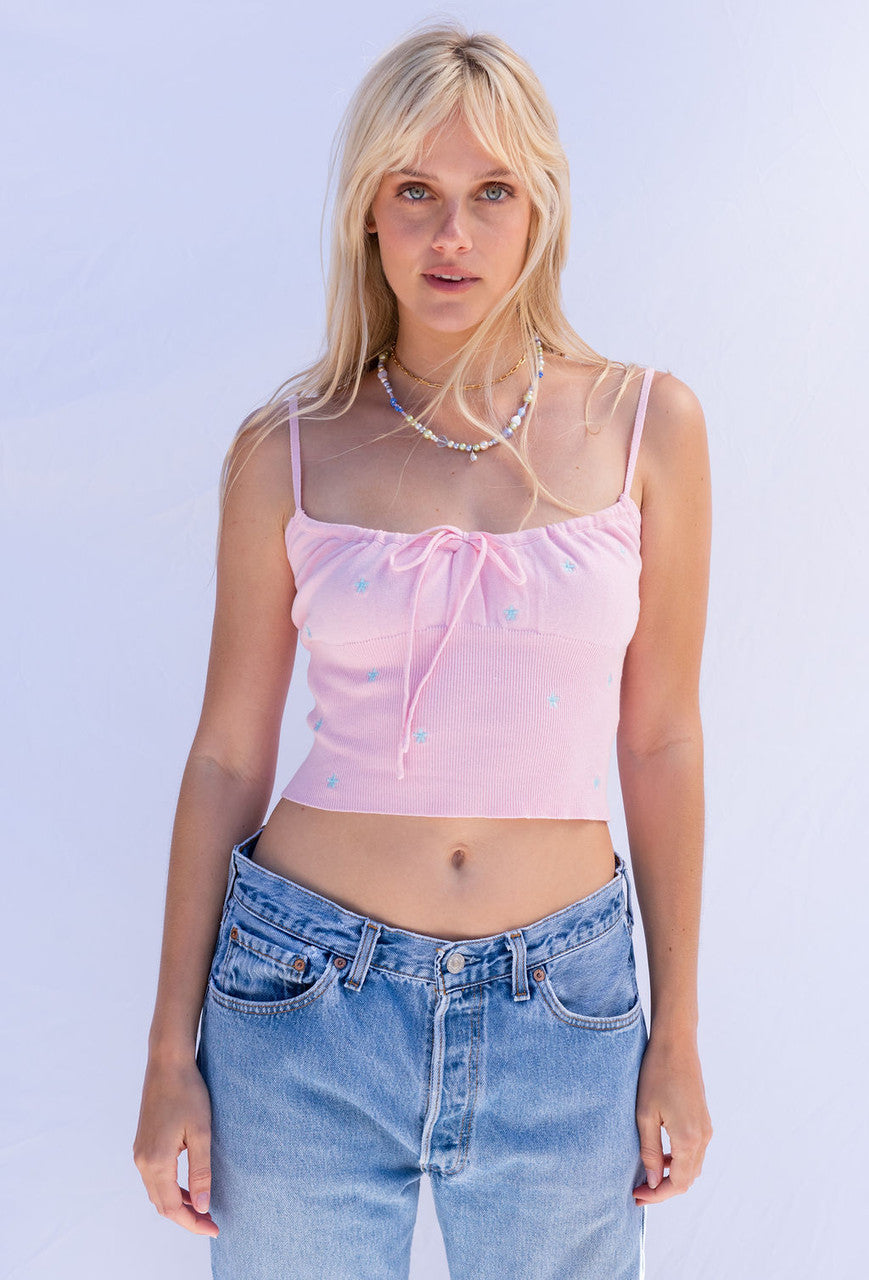 California Sky Knit Embroidered Cami FINAL SALE