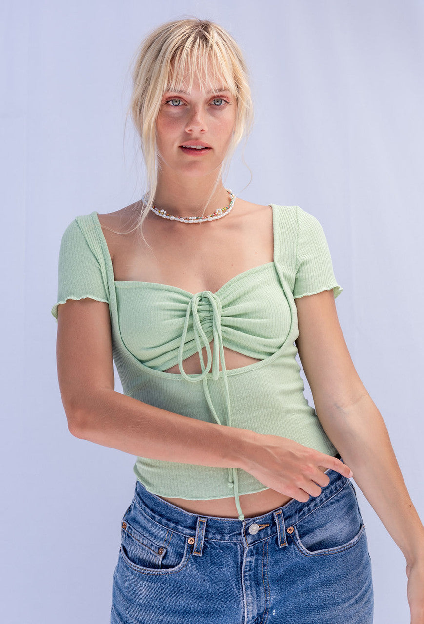 Honey Dew  Ruched Top In Mint FINAL SALE