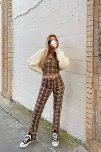 As If Brown Check Tube Top and Pant Set FINAL SALE