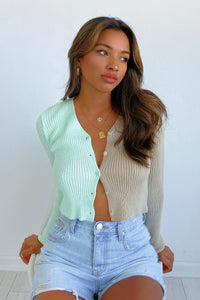Sour Then Sweet Light Mint and Tan Button Up Cardigan FINAL SALE